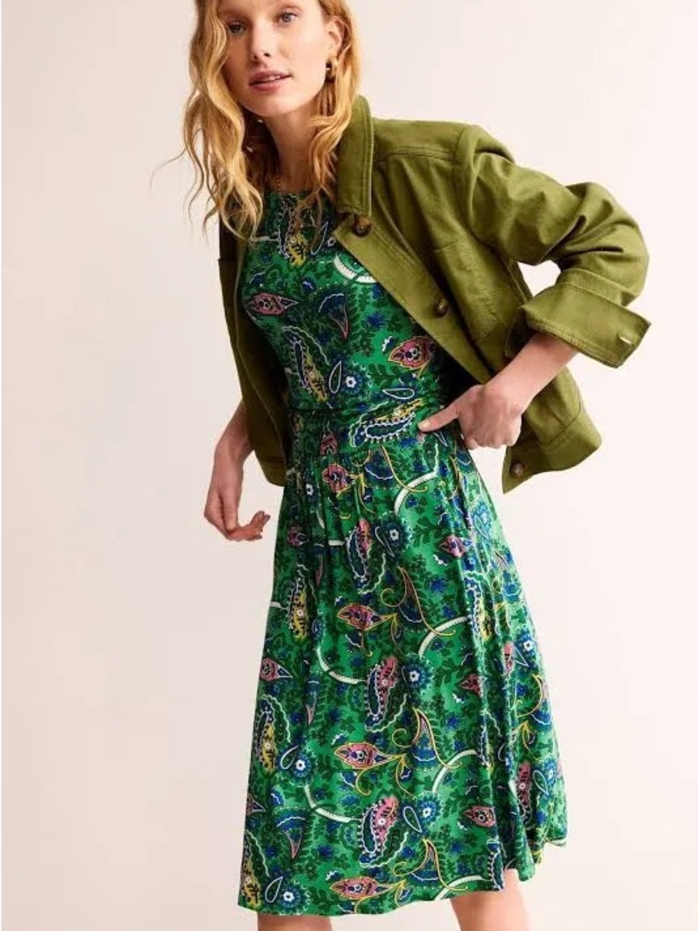 Boden Amelie Paisley Short Sleeve Jersey Midi Dress Size US 10 - Picture 5 of 6